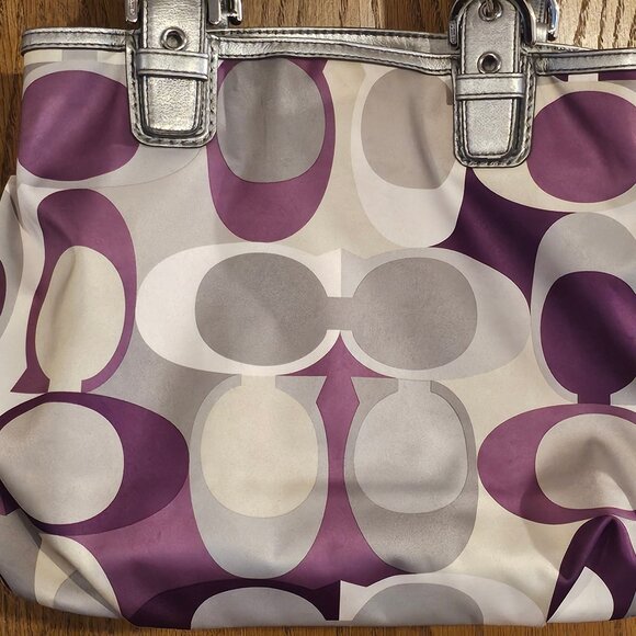 Coach Poppy Metallic Pink Outline Hallie Tote Purse - Picture 2 of 5